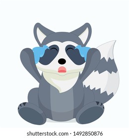 cute raccoon character with a crying expression vector illustration,raccoon cartoon