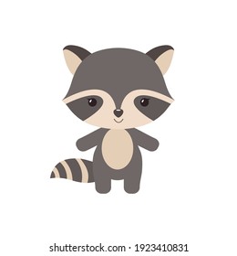 Cute raccoon character icon for kids baby print design. Kawaii style. Woodland theme. Adorable sweet animal. Symbol, logo vector illustration.