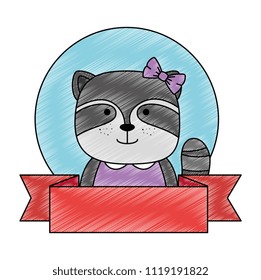 cute raccoon character with ribbon