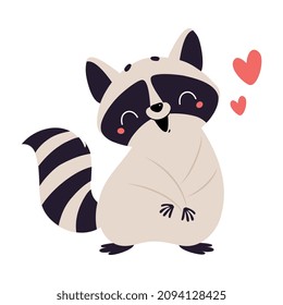 Cute Raccoon Character with Ringed Tail Feeling Love Emotion Vector Illustration