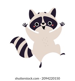 Cute Raccoon Character with Ringed Tail Jumping with Joy Vector Illustration