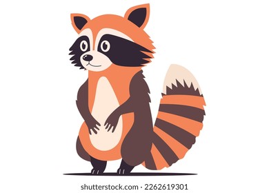 cute raccoon character stands on two legs. flat vector illustration.