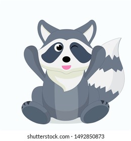 cute raccoon characters with happy expressions, and winks vector illustration,raccoon cartoon