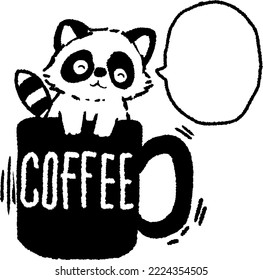 cute raccoon in the coffee cup with blank speech,vector illustration isolated on white background