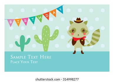 cute raccoon cowboy birthday greeting card