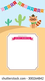 cute raccoon cowboy happy birthday invitation card