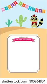 cute raccoon cowboy happy birthday invitation card