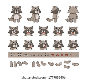 Cute raccoon creation kit. Create your own action or animation. Vector illustration bundle