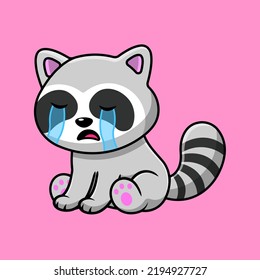 Cute Raccoon Crying Cartoon Vector Icon Illustration. Flat Cartoon Concept