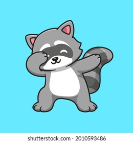 Cute Raccoon Dabbing Cartoon Vector Icon Illustration. Animal Nature Icon Concept Isolated Premium Vector. Flat Cartoon Style