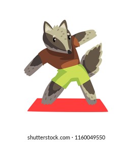 Cute raccoon doing sports exercise wearing sports uniform, sportive animal character, fitness and healthy lifestyle vector Illustrations on a white background