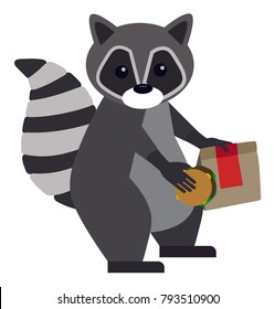 Cute Raccoon Eating Burger Illustration Isolated. 