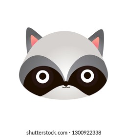 Cute Raccoon Face, Baby Animal Head Vector Illustration