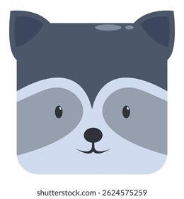 Rosto de guaxinim bonito com uma forma quadrada está sorrindo nesta ilustração