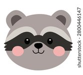 Cute Raccoon Face Vector Illustration, Adorable Animal Character Design for Kids