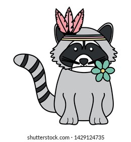 cute raccoon with feathers hat bohemian style