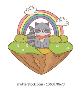 cute raccoon in the field woodland character