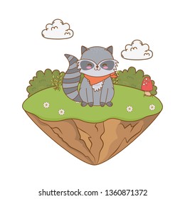cute raccoon in the field woodland character
