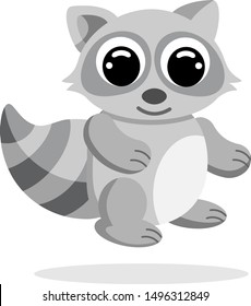 Cute raccoon in flat style vector image. Cartoon character. Flat vector stock illustration on white background