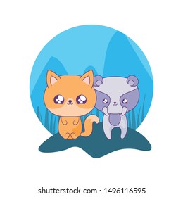 cute raccoon with fox baby animals kawaii