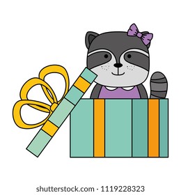 cute raccoon in gift character icon