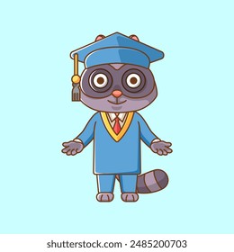 Conjunto de diseño de estilo de contorno de ilustración de mascota de personaje de kawaii chibi animal lindo mapache graduación