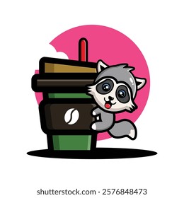 Cute raccoon hug coffee cup