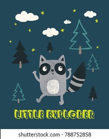 Cute Raccoon Illustration As Vector For Kids Fashion