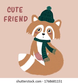 cute raccoon illustrato vector design for kids tee