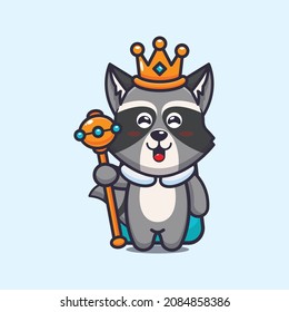 Cute raccoon king. Cute cartoon animal illustration.