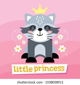Cute Raccoon Little Princess design with Pink background, good for icon, mascot, card, banner, poster, print and other uses.
