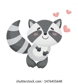 Cute raccoon in love. Vector illustration on white background.