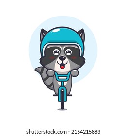 cute raccoon mascot cartoon character ride on bicycle