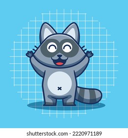 The cute raccoon mascot is having fun. Animal illustration vector