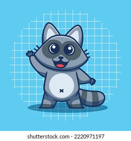 Cute raccoon mascot waving. Animal illustration vector