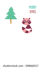 cute raccoon merry christmas tag