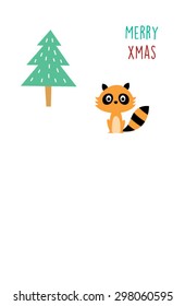 cute raccoon merry christmas tag