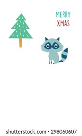 cute raccoon merry christmas tag