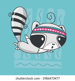 Raccoon lindo en ropa de los nativos cayendo