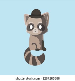 Cute Raccoon on pastel background.