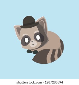 Cute Raccoon on pastel background.