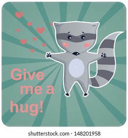 Cute raccoon on the vintage background. Vector illustration EPS 10