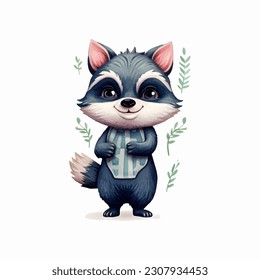 cute raccoon painting vector illustration