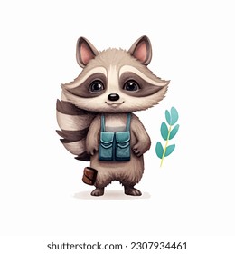 cute raccoon painting vector illustration