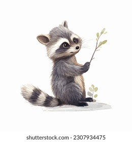 cute raccoon painting vector illustration