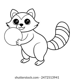 Cute Raccoon Playing Football, Coloring Book IllustrationCute Raccoon Playing Football, Coloring Book Illustration