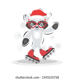 cute raccoon playing roller skates mascot cartoon design vector