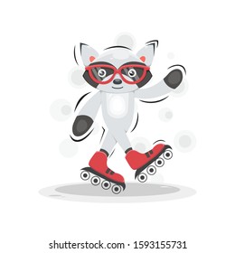 cute raccoon playing roller skates mascot cartoon design vector