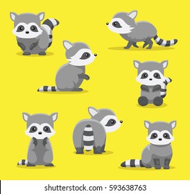 Cute Raccoon Poses Cartoon Vector Illustration