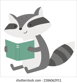 Cute raccoon reading a book